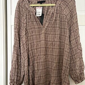 Jane and Delancey Brown Checkered Blouse